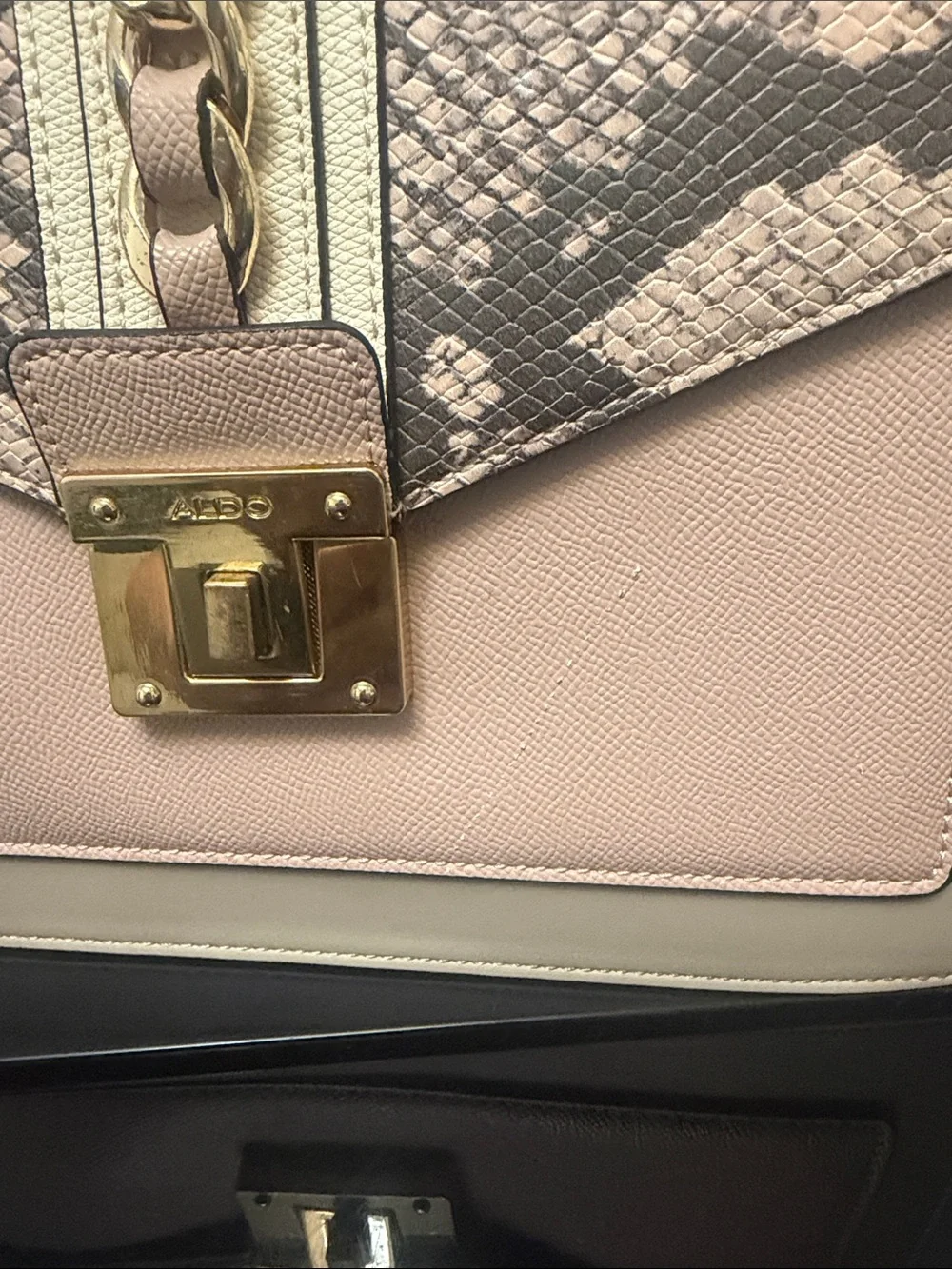 Aldo Pink Snake-Print Top Handle Satchel with Gold Chain